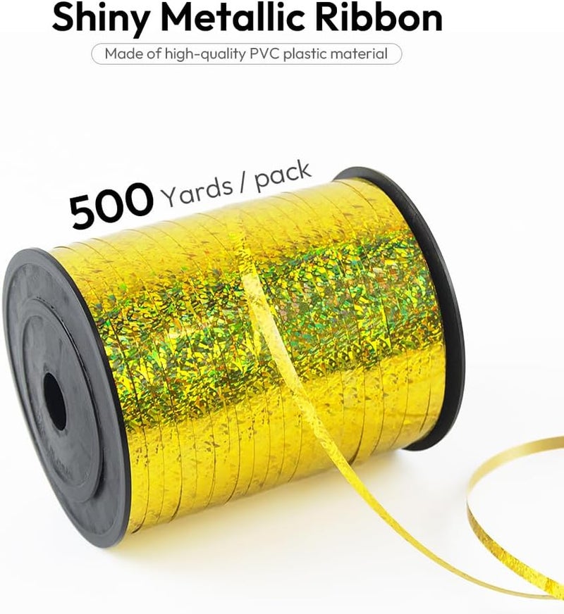 HimBen 500 Yards Curling Ribbon for Gift Wrapping, 3/16" Balloon String for Christmas Valentine Birthday Wedding Party Festival Decoration, Crafts, Flower Bouquet(Laser Yellow) - Image 2